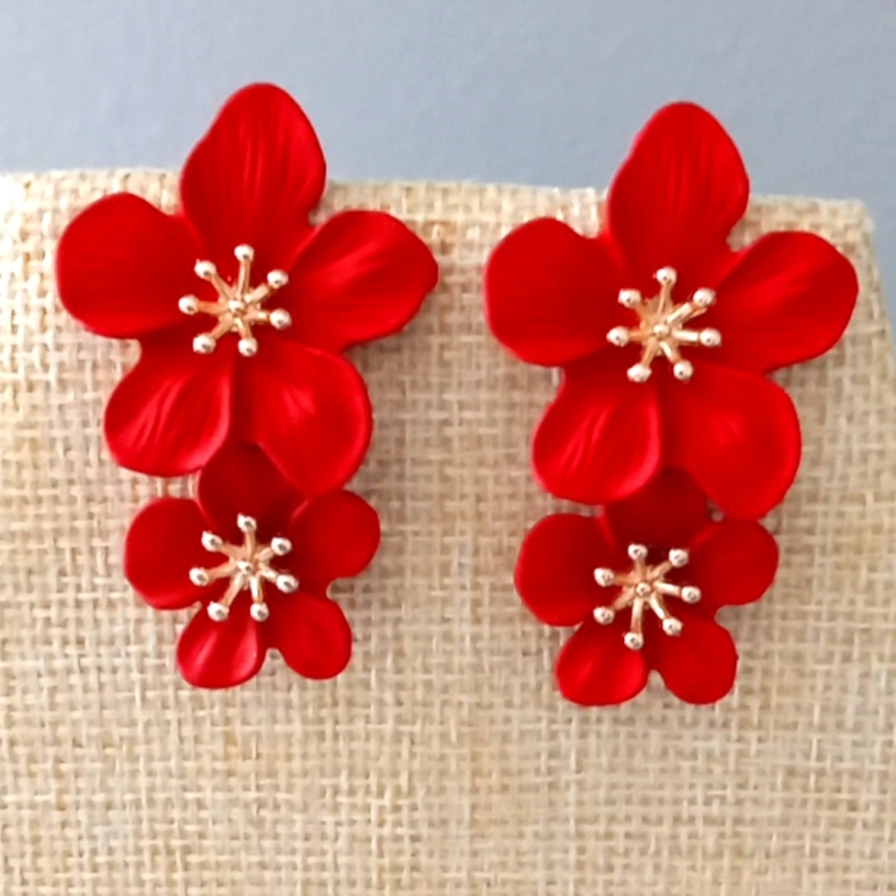Red Tropical Flower Earrings
